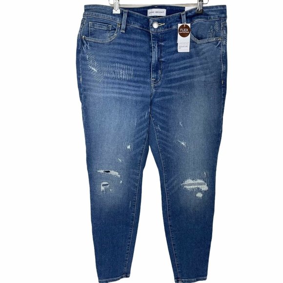 LANE BRYANT FLEX SIZE 26W SKINNY MID RISE MEDIUM WASH DESTRUCTED WOMEN JEANS NWT - Picture 1 of 12